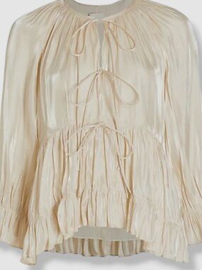 Cinq a Sept champagne Tie-Front Ruffled Blouse. Sophisticated: EUC; worn once